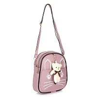 aaifa Sling Bag with Teddy keychain for Women Girls, Western  Ladies Purse, Made with Durable Vegan Leather Material with Shoulder, Cat Printed Cross Body Bag, Mini Handbag (Light Purple)-thumb1