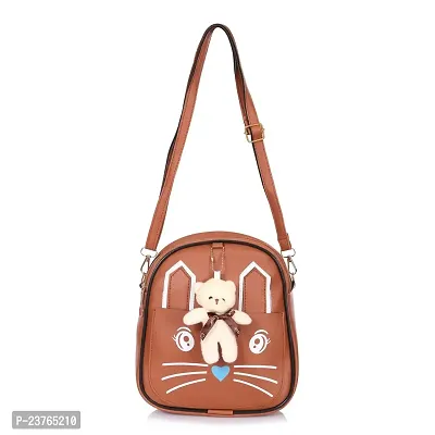 aaifa Sling Bag with Teddy keychain for Women Girls Western  Ladies Purse Made with Durable Vegan Leather Material with Shoulder Bags Cat Printed Cross Body Bag, Mini Handbag (Brown)-thumb0