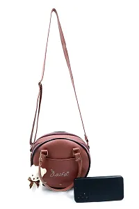 Sling Bag for Women  Girls Stylish Crossbody One Side Purse Sling Bag Closure  Adjustable Strap with teddy Keychain and zip round bag (Medium, Light Pink)-thumb1