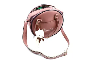 Sling Bag for Women  Girls Stylish Crossbody One Side Purse Sling Bag Closure  Adjustable Strap with teddy Keychain and zip round bag (Medium, Light Pink)-thumb2