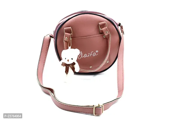 Buy Sling Bag For Women Girls Stylish Crossbody One Side Purse Sling Bag Closure Adjustable Strap With Teddy Keychain And Zip Round Bag medium Light Pink Online In India At Discounted Prices