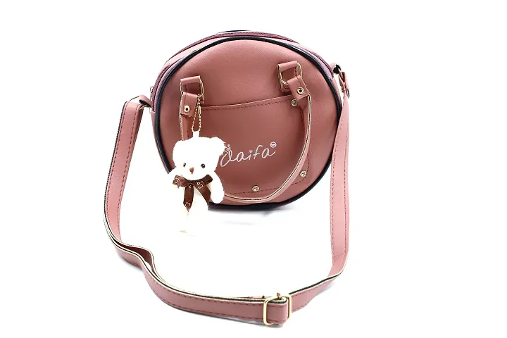Sling Bag for Women & Girls Stylish Crossbody One Side Purse Sling Bag Closure & Adjustable Strap with teddy Keychain and zip round bag