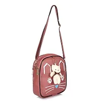 aaifa Sling Bag with Teddy keychain for Women Girls, Western  Ladies Purse, Made with Durable Vegan Leather Material with Shoulder Bags Cat Printed Cross Body Bag Mini Handbag (Light Burgundy)-thumb1