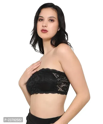 Cotton Blend Casual Lightly Padded Half Coverage Wired Lace Bandeau/Tube Bra for Women-thumb0