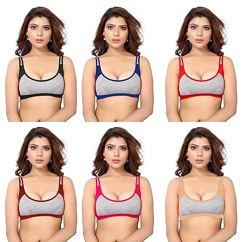 GROPOZ Women's Cotton Non Padded Daily Workout Sports Gym Bra Combo- Pack of 6