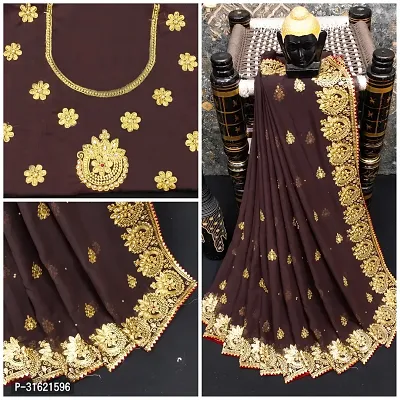 women Super Net Embroidered new Saree  with blouse piece-thumb0