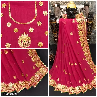 women Super Net Embroidered new Saree  with blouse piece-thumb0