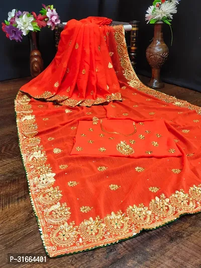 Stylish Georgette Embroidered Saree with Blouse Piece-thumb0