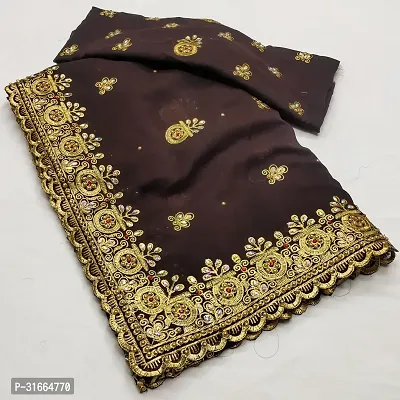 Stylish Georgette Embroidered Saree with Blouse Piece-thumb0