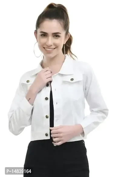 Mysaa Solid Women's Regular Comfort Fit Stylish DENIM JACKET (S, White)-thumb0