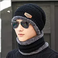 AMEEHA Winter Cap with Neck Cover for Men and Women (Black)-thumb1