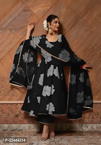Elegant Black Printed Georgette Gown With Dupatta Set For Women