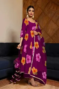Elegant Purple Printed Georgette Gown With Dupatta Set For Women-thumb1