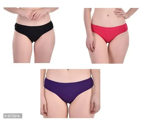 YUMINA Cotton Mid Waist Hipster Panty with Inner Elastic for Women (Combo Pack of 3) Black/Pink/Purple