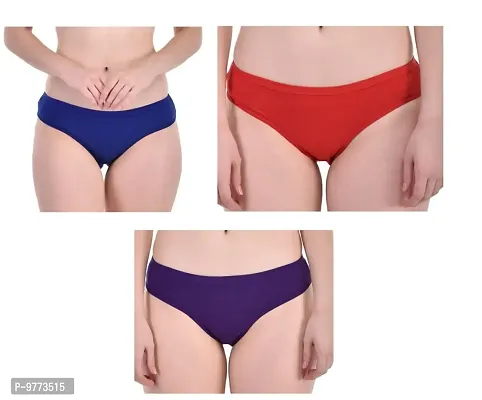 YUMINA Cotton Mid Waist Hipster Panty with Inner Elastic for Women (Combo Pack of 3) Blue/Red/Purple