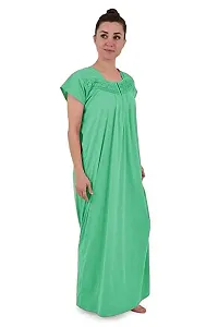 YUMINA Women's Plain Hosiery Cotton Nighty/Nightgown/Maxi with Front Zip (L, Light Green)-thumb1