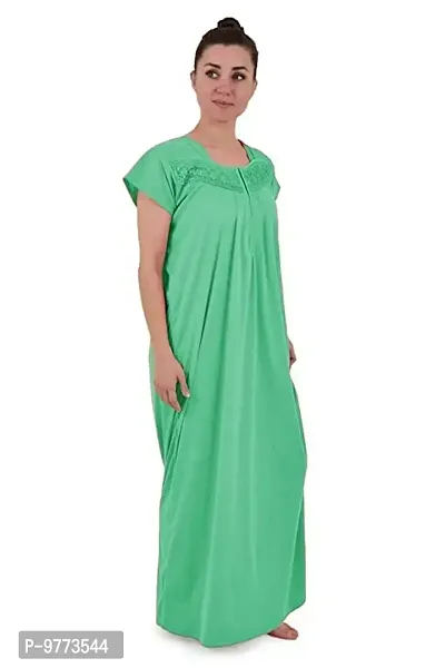 YUMINA Women's Plain Hosiery Cotton Nighty/Nightgown/Maxi with Front Zip (L, Light Green)-thumb2