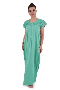 YUMINA Women's Plain Hosiery Cotton Nighty/Nightgown/Maxi with Front Zip (L, Light Green)-thumb3