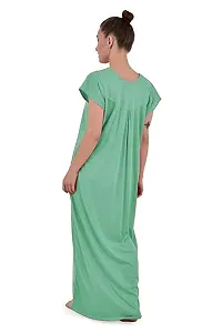 YUMINA Women's Plain Hosiery Cotton Nighty/Nightgown/Maxi with Front Zip (L, Light Green)-thumb4