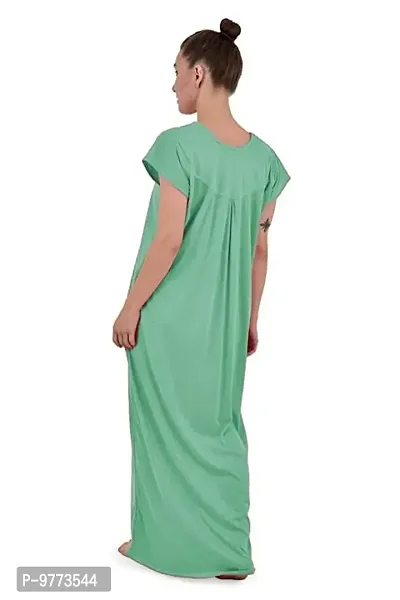 YUMINA Women's Plain Hosiery Cotton Nighty/Nightgown/Maxi with Front Zip (L, Light Green)-thumb5