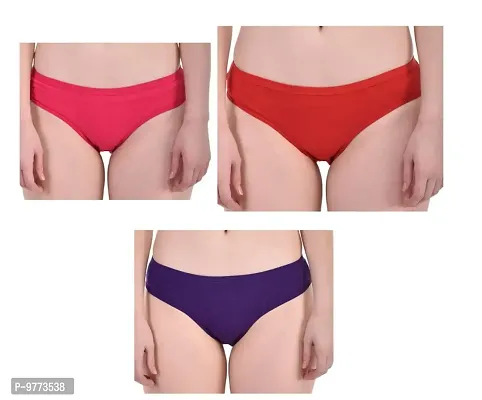 YUMINA Cotton Mid Waist Hipster Panty with Inner Elastic for Women (Combo Pack of 3) Pink/Red/Purple