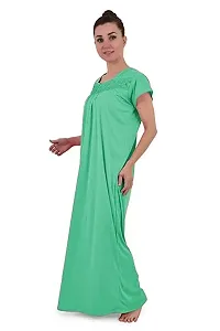 YUMINA Women's Plain Hosiery Cotton Nighty/Nightgown/Maxi with Front Zip (L, Light Green)-thumb2