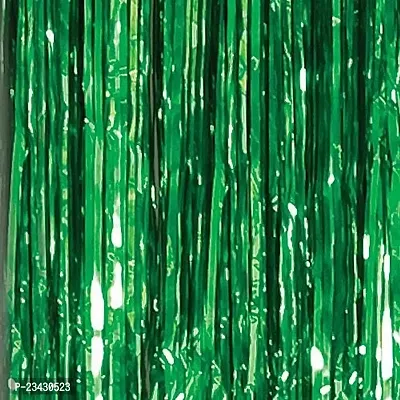 Generic Fringe Foil Curtain/ Panel for Home 3ft ? 6ft (Green_Pack of 5)-thumb0