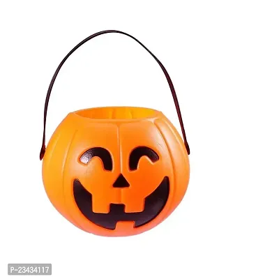 Wah!! Store Pumpkin Bucket Halloween Plastic Trick or Treat Buckets for Candy Treating Basket- Pumpkin Bucket Large Cute Portable Candy Bucket Storage (17cm) (Pack of 1)