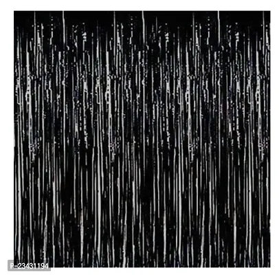 The Golden Store Products Metallic Fringe Foil Curtain (Black, Pack of 4) 3ft ? 6ft for Birthday | Wedding | Anniversary Decoration Party