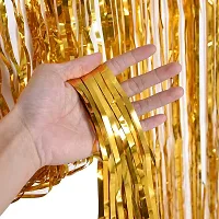 Generic Fringe Foil Curtain/ Panel for Home 3ft ? 6ft (Gold_Pack of 4)-thumb1