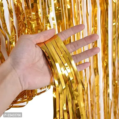 Generic Fringe Foil Curtain/ Panel for Home 3ft ? 6ft (Gold_Pack of 4)-thumb2