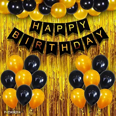 Wah!! Store Happy Birthday Banner Decorations Kit - 34 Pcs Set for Boys Husband Men Boyfriend Balloons Decoration Items Combo Kit with Metallic Balloons and Foil Curtain