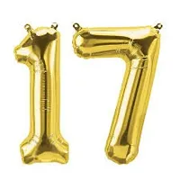 Sky Shot Made in India 16 Inch 17 Year Golden Foil Balloon / 17 Number Digit Helium Foil Balloon for Party Decoration/Seventeen No. Gold Balloon for Girls Boys - Pack of 2.-thumb1