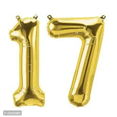 Sky Shot Made in India 16 Inch 17 Year Golden Foil Balloon / 17 Number Digit Helium Foil Balloon for Party Decoration/Seventeen No. Gold Balloon for Girls Boys - Pack of 2.-thumb2
