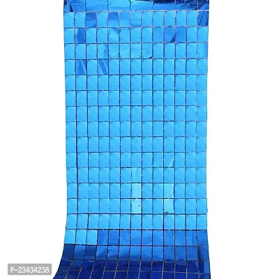 Magnet Party Supplies Metallic Fringe Foil Curtain/ Panel/Tier 3.5ft ? 6.5ft- SEA Blue(Blocks)-Pack of 1-thumb3