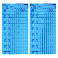 Magnet Party Supplies Metallic Fringe Foil Curtain/ Panel/Tier 3.5ft ? 6.5ft- SEA Blue(Blocks)-Pack of 1-thumb1