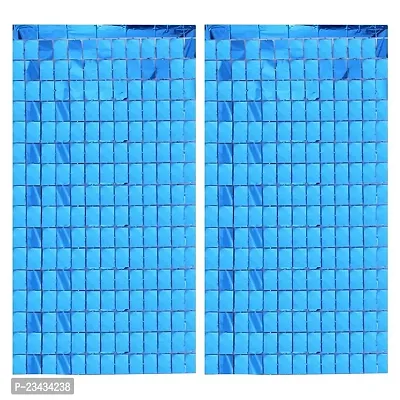 Magnet Party Supplies Metallic Fringe Foil Curtain/ Panel/Tier 3.5ft ? 6.5ft- SEA Blue(Blocks)-Pack of 1-thumb2