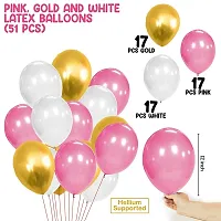 Wah!! Store Pink Golden White Metallic Balloons Pack-51Pcs for Girls Kids Women Birthday, Baby Shower, Unicorn, Princess, First Year Decorations Balloons Supplies Combo Kit-thumb1