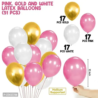 Wah!! Store Pink Golden White Metallic Balloons Pack-51Pcs for Girls Kids Women Birthday, Baby Shower, Unicorn, Princess, First Year Decorations Balloons Supplies Combo Kit-thumb2