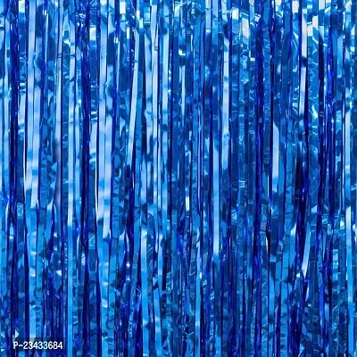 Generic Fringe Foil Curtain/ Panel for Home 3ft ? 6ft (Blue_Pack of 3)