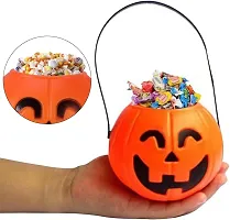 Wah!! Store Pumpkin Bucket Halloween Plastic Trick or Treat Buckets for Candy Treating Basket- Pumpkin Bucket Large Cute Portable Candy Bucket Storage (17cm) (Pack of 1)-thumb4