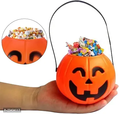 Wah!! Store Pumpkin Bucket Halloween Plastic Trick or Treat Buckets for Candy Treating Basket- Pumpkin Bucket Large Cute Portable Candy Bucket Storage (17cm) (Pack of 1)-thumb5