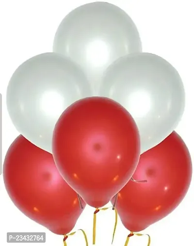 Wah!! Store Metalic Balloons (Pack of 100, White - Red) for Opening Party Decoration