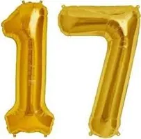 Sky Shot Made in India 16 Inch 17 Year Golden Foil Balloon / 17 Number Digit Helium Foil Balloon for Party Decoration/Seventeen No. Gold Balloon for Girls Boys - Pack of 2.-thumb2