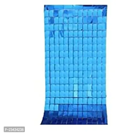 Magnet Party Supplies Metallic Fringe Foil Curtain/ Panel/Tier 3.5ft ? 6.5ft- SEA Blue(Blocks)-Pack of 1-thumb0