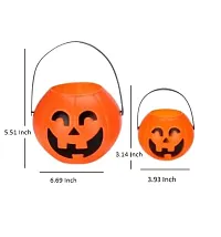 Wah!! Store Pumpkin Bucket Halloween Plastic Trick or Treat Buckets for Candy Treating Basket- Pumpkin Bucket (1 Medium ,1 Large) Cute Portable Candy Bucket Storage (13 cm  17 cm) (Combo of 2)-thumb1