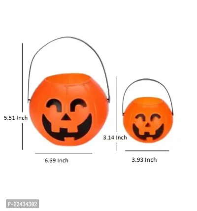 Wah!! Store Pumpkin Bucket Halloween Plastic Trick or Treat Buckets for Candy Treating Basket- Pumpkin Bucket (1 Medium ,1 Large) Cute Portable Candy Bucket Storage (13 cm  17 cm) (Combo of 2)-thumb2