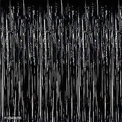 Generic Fringe Foil Curtain/ Panel for Home 3ft ? 6ft (Black_Pack of 1)