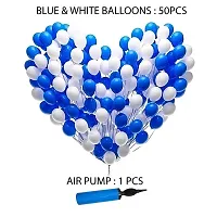 Balloon Rubber Combo 50 Pieces and Balloon Air Pump (White, Blue)-thumb1