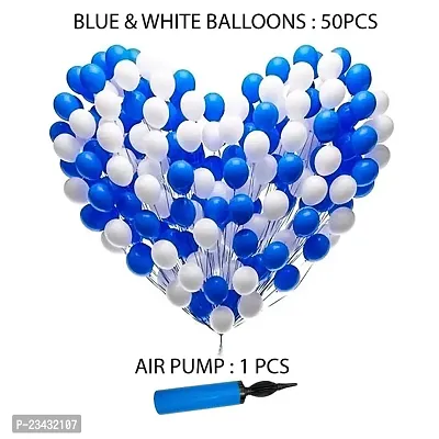 Balloon Rubber Combo 50 Pieces and Balloon Air Pump (White, Blue)-thumb2